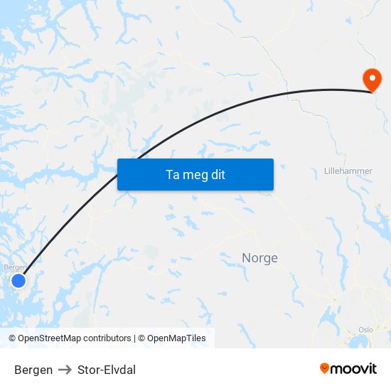 Bergen to Stor-Elvdal map