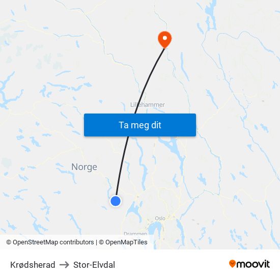 Krødsherad to Stor-Elvdal map