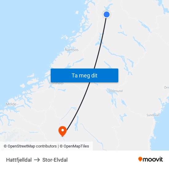 Hattfjelldal to Stor-Elvdal map