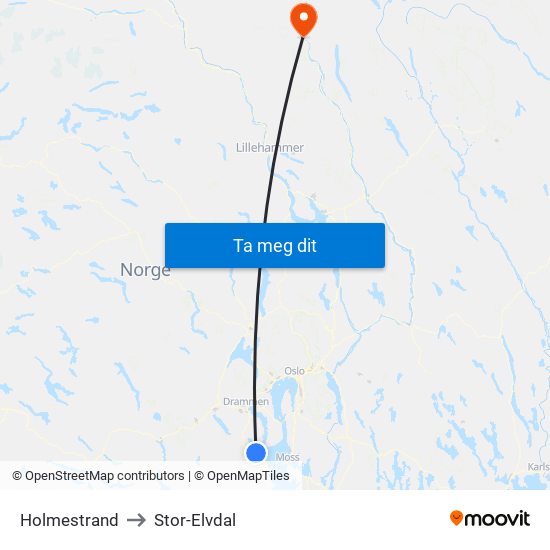 Holmestrand to Stor-Elvdal map