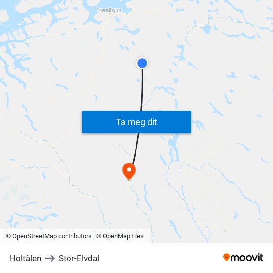 Holtålen to Stor-Elvdal map