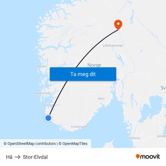 Hå to Stor-Elvdal map