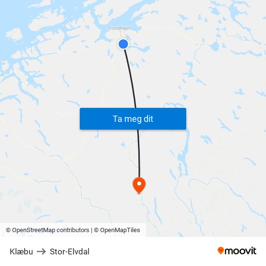 Klæbu to Stor-Elvdal map