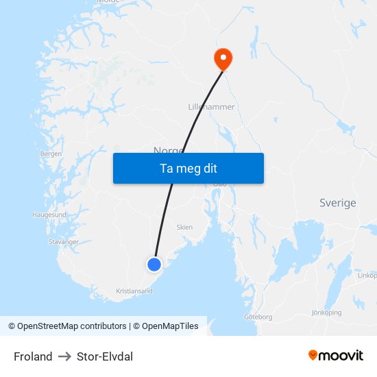 Froland to Stor-Elvdal map
