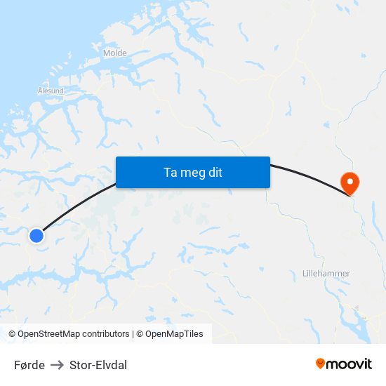 Førde to Stor-Elvdal map