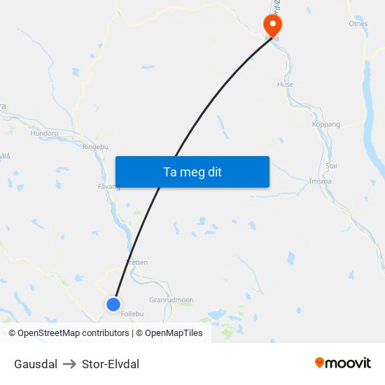 Gausdal to Stor-Elvdal map