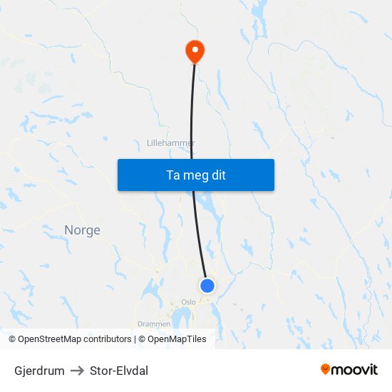 Gjerdrum to Stor-Elvdal map