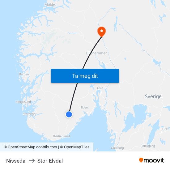 Nissedal to Stor-Elvdal map