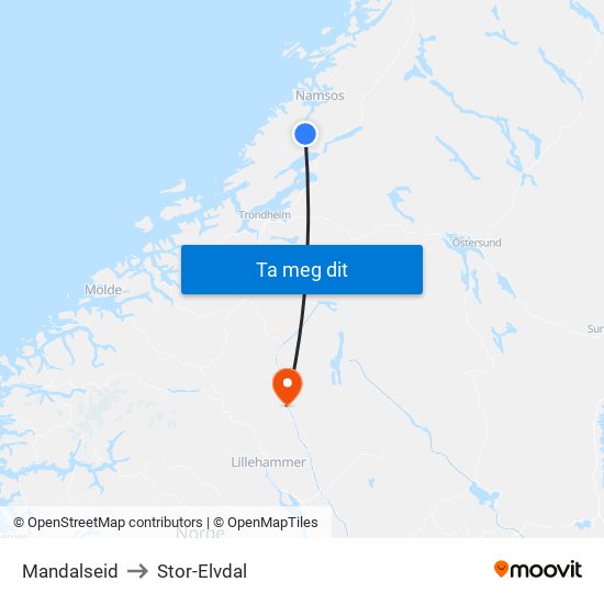 Mandalseid to Stor-Elvdal map