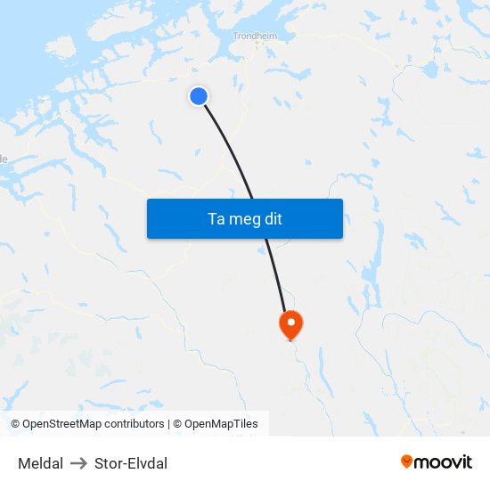 Meldal to Stor-Elvdal map