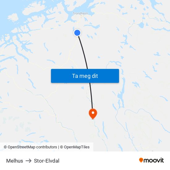 Melhus to Stor-Elvdal map