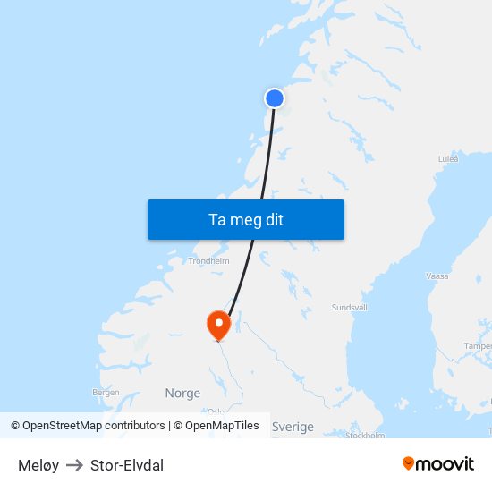 Meløy to Stor-Elvdal map