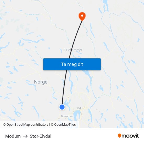 Modum to Stor-Elvdal map