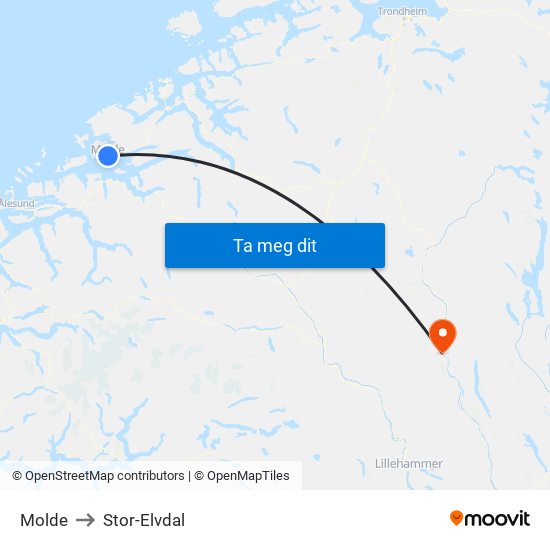 Molde to Stor-Elvdal map