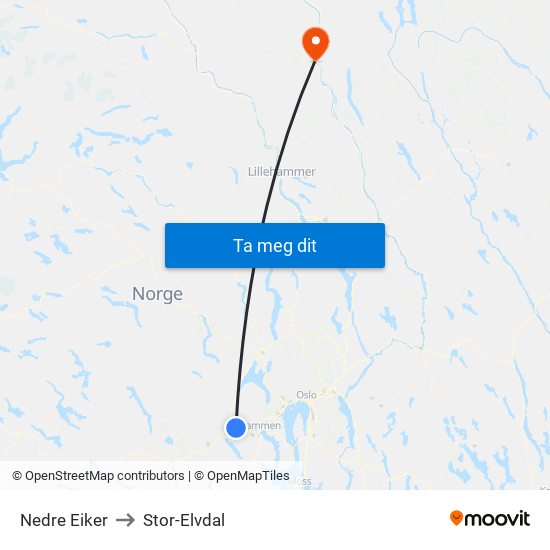 Nedre Eiker to Stor-Elvdal map