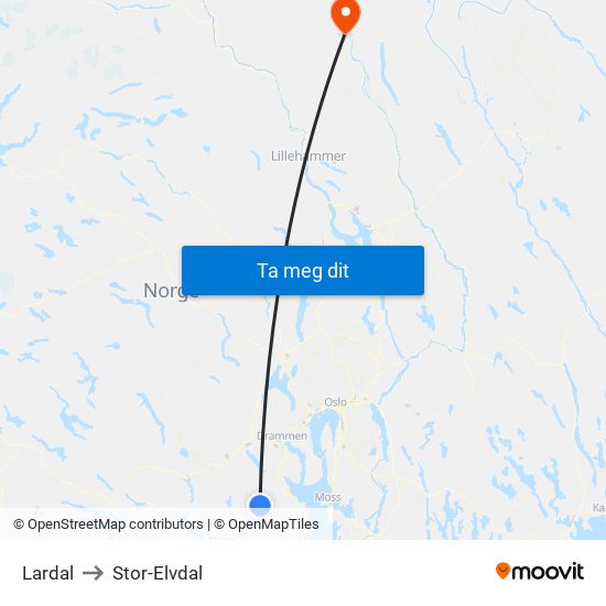 Lardal to Stor-Elvdal map