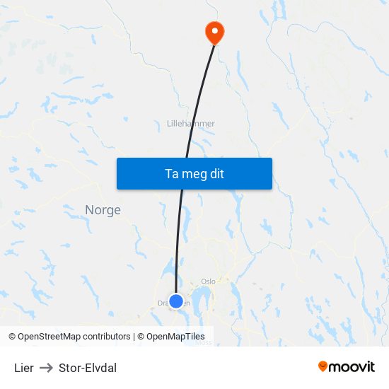 Lier to Stor-Elvdal map