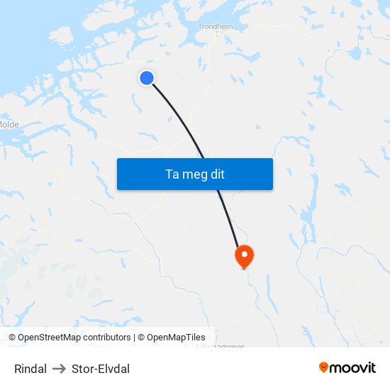 Rindal to Stor-Elvdal map