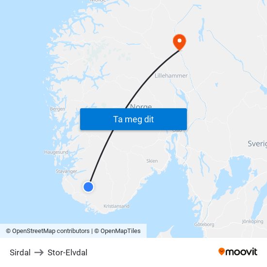 Sirdal to Stor-Elvdal map