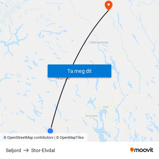 Seljord to Stor-Elvdal map