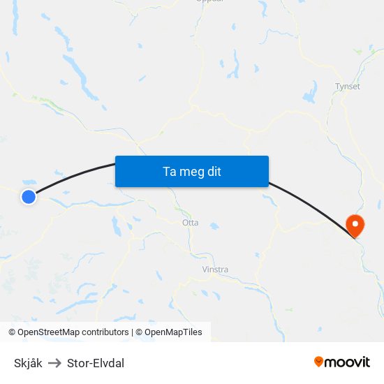 Skjåk to Stor-Elvdal map