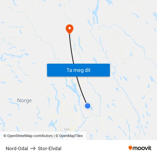 Nord-Odal to Stor-Elvdal map