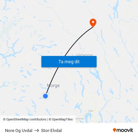 Nore Og Uvdal to Stor-Elvdal map