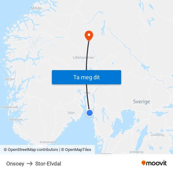 Onsoey to Stor-Elvdal map