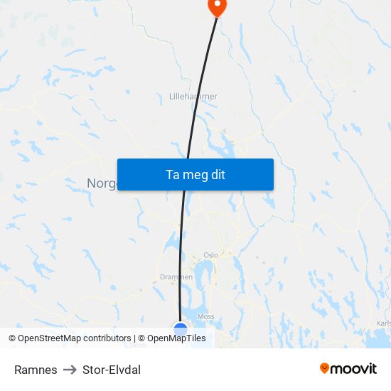 Ramnes to Stor-Elvdal map