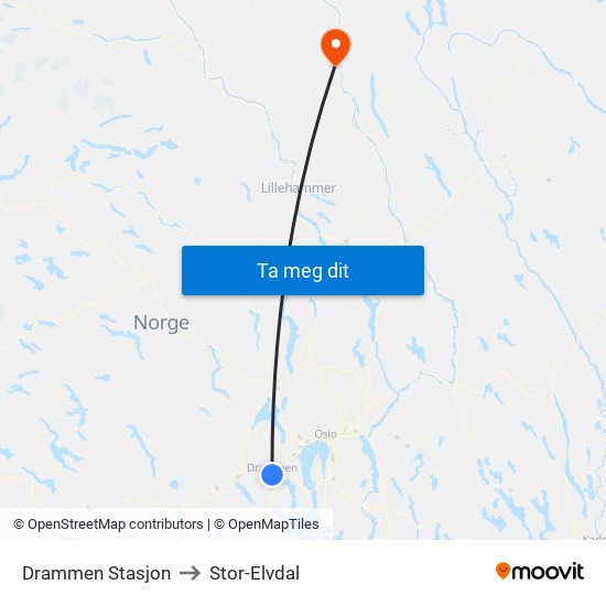 Drammen Stasjon to Stor-Elvdal map