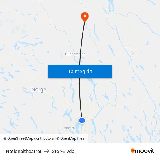 Nationaltheatret to Stor-Elvdal map