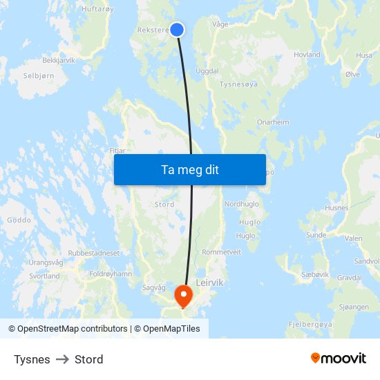 Tysnes to Stord map