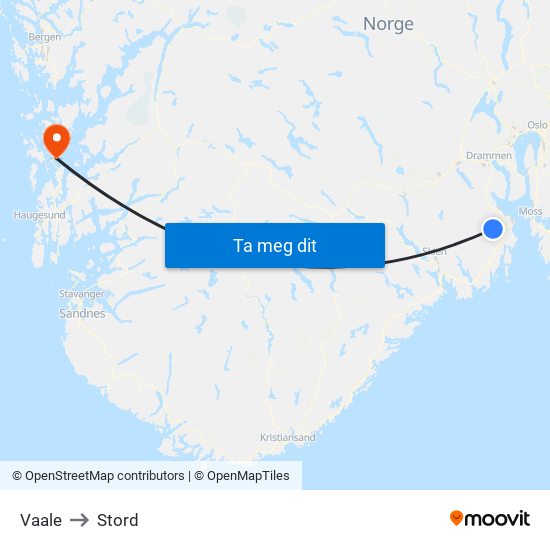Vaale to Stord map