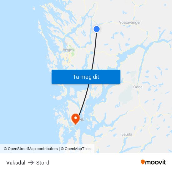 Vaksdal to Stord map