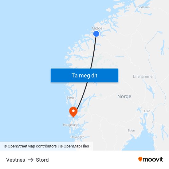 Vestnes to Stord map