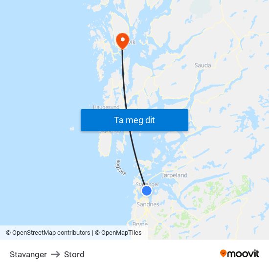 Stavanger to Stord map