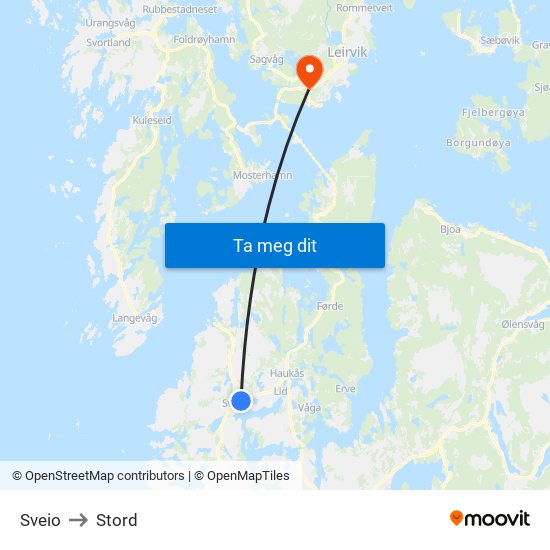 Sveio to Stord map