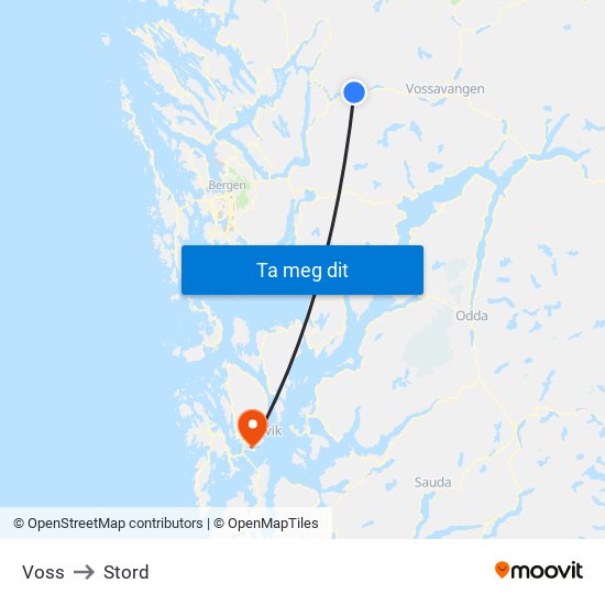 Voss to Stord map
