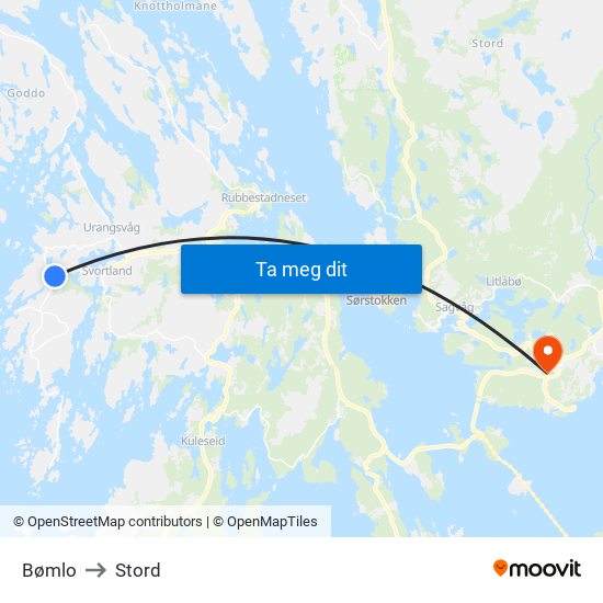 Bømlo to Stord map