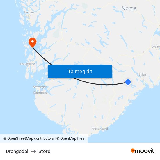Drangedal to Stord map