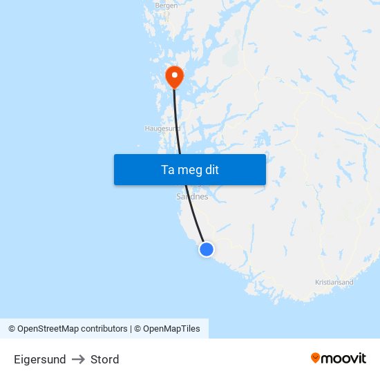 Eigersund to Stord map