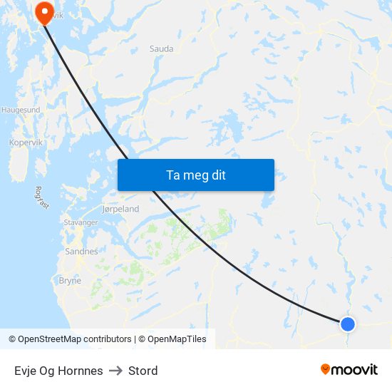 Evje Og Hornnes to Stord map