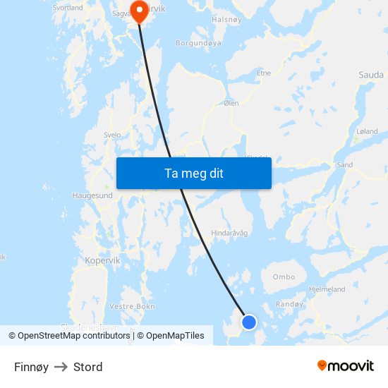 Finnøy to Stord map