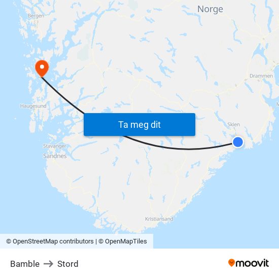 Bamble to Stord map