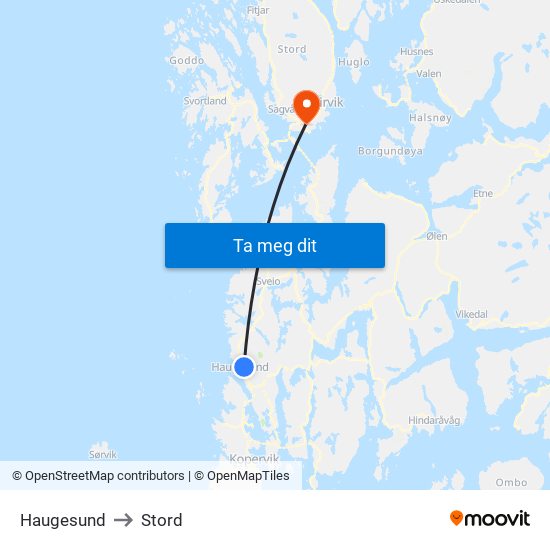 Haugesund to Stord map