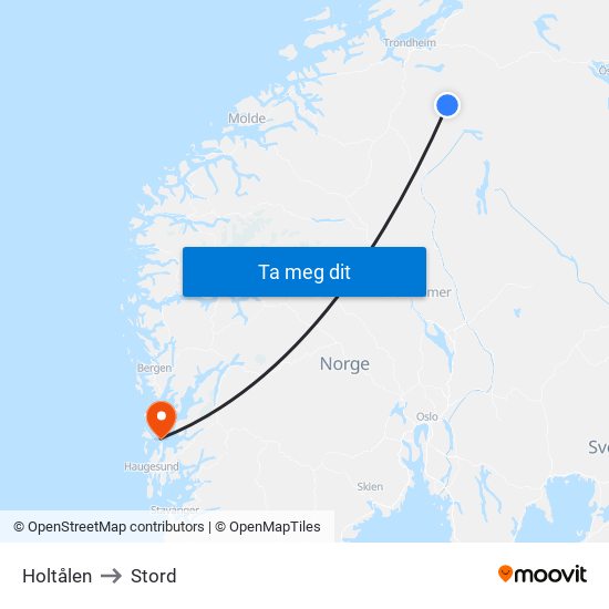 Holtålen to Stord map