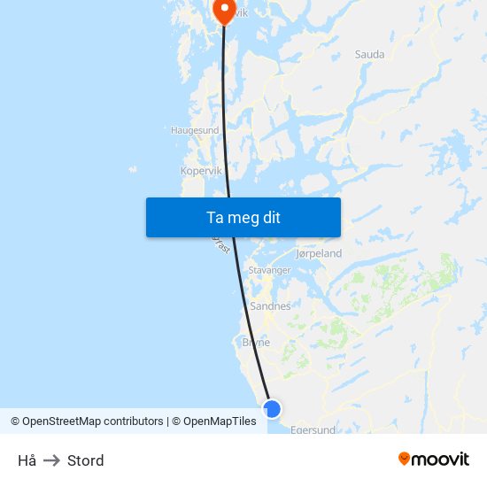 Hå to Stord map