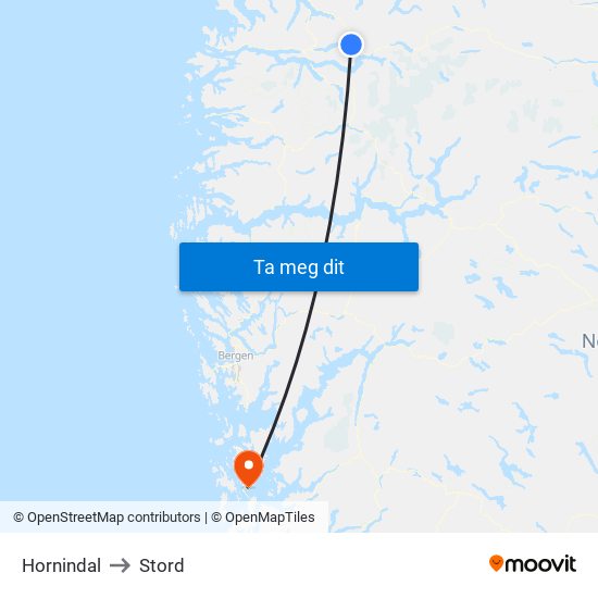 Hornindal to Stord map