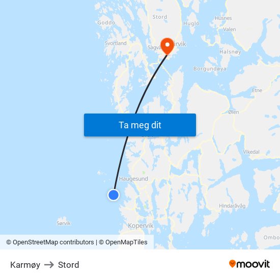 Karmøy to Stord map