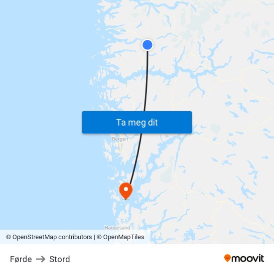 Førde to Stord map